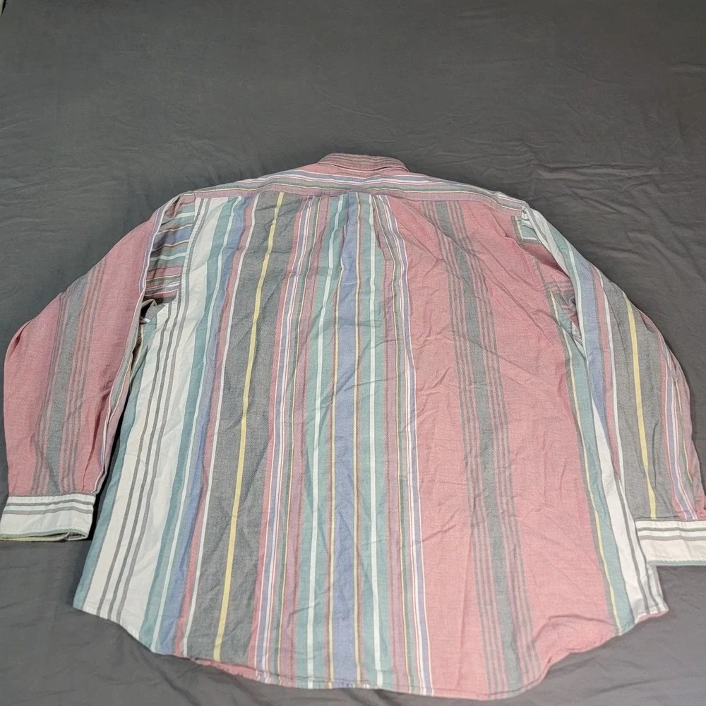 Polo Ralph Lauren Men's XL Multicolor Pastel Striped Oxford Blue Pony Button